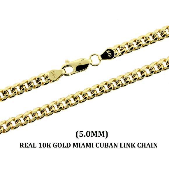 Real 10K Yellow Gold 5mm Miami Cuban Link Chain Necklace 24" inch - Picture 3 of 6
